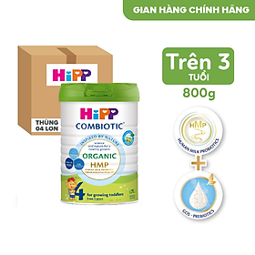 Thùng 4 lon Sữa bột công thức HiPP 4 Organic Combiotic 800g (dành cho trẻ từ 3 tuổi)