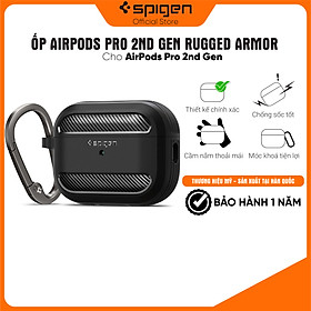 Ốp Spigen Rugged Armor cho Airpod Pro 2 - Thiết kế chính xác, chống sốc, móc khoá tiện lợi - Hàng chính hãng