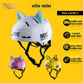 Mũ bảo hiểm thể thao trẻ em ROC R17, mũ xe đạp freesize siêu nhẹ, tặng kèm tai mèo xinh xắn và lót dự phòng