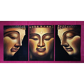 Tranh vẽ sơn mài - Khuôn mặt Phật Tích Ca ( Tranh ghép 3 Bức)