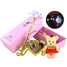 Nơi bán Quà Valentine, Quà 8/3 Ý Nghĩa Tặng Vợ, Tặng Mẹ - Hoa Hồng Galaxy Phát Sáng Golden Rose Có Đèn Led Khung Hình Chữ Love Và Gấu Bông Nhỏ (New Version) - Giá Từ -1đ