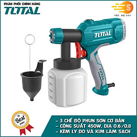 Mua Súng phun sơn 3 chế độ dùng điện 450W TOTAL TT3506 - Kèm ly đo độ nhớt và kim làm sạch vòi phun  điện thế 220-240V  công suất 450W  380ml/phút  800ml  dia 0.6/0.8mm