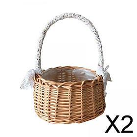 2x Rustic Handmade Rattan Storage Basket Wedding Flower Wicker Plant Holder L