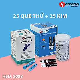 Hộp 25 que thử tiểu đường Yamada BS602 tặng kèm 25 kim, men GDH-FAD