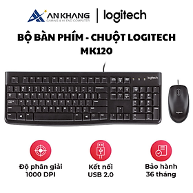 Bàn phím chuột có dây Logitech MK120 Thiết kế chống đổ tràn, có kích thước đầy đủ kèm bàn phím số, bền bỉ - Hàng Chính Hãng