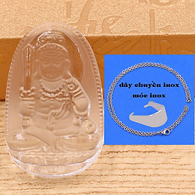 Mặt Phật Bất động minh vương 5 cm (size XL) pha lê trắng kèm móc và dây chuyền inox, Mặt Phật bản mệnh