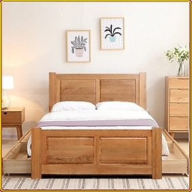Giường ngủ Tundo gỗ sồi màu tự nhiên 1m8 - 4 Hộc