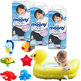 Combo 3 gói tã quần Moony cao cấp size M58L44XL38XXL26 tặng chậu tắm phao vịt vàng - XXL26 bé trai