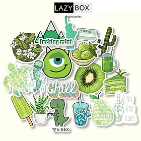 Sticker tone xanh lá trang trí mũ bảo hiểm, laptop, ván trượt, vali...
