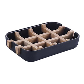 Bamboo Soap Dishes with Drain Tray for Bathroom Soap Container Soap Rack Black