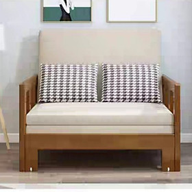 Sofa Giường Kéo Thông Minh, Giường Sofa Gấp Gọn 3 Cấp Độ Gỗ Sồi Tự Nhiên Kèm Đệm Và 2 Gối  KT 0.86x1.9m