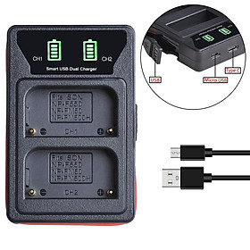 4 Pin máy ảnh NP-FM50 NP FM50 FM55H + Bộ sạc USB kép có đèn LED có cổng loại C cho Sony NP-FM51 NP-FM30 NP-FM55H DCR-PC101 Màu sắc: 1x Bộ sạc