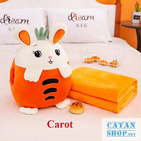 GỐI MỀN 3 trong 1 Trái Cây hình thú cute, thun 4 chiều siêu mịn, bộ chăn gối văn phòng