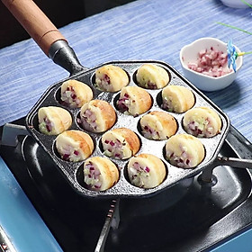 Mua Chảo khuôn làm bánh bạch tuộc Takoyaki 14 viên chống dính bằng gang (Tặng kèm 1 cọ quét dầu + 1 cặp xiên làm bánh)