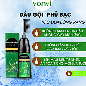 Dầu gội phủ bạc VONVI giúp tóc đen tự nhiên bóng rạng sau 10 phút với thiết kế lược chải đen tóc thông minh, không xót, không làm đen da đầu 200 ml