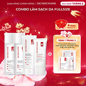 Combo 4 dưỡng da cơ bản và chống nắng Sắc Ngọc Khang [Nước tẩy trang 145ml + Sữa rửa mặt 100g + Nước hoa hồng 145ml + Kem chống nắng 50g]