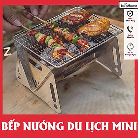 Bếp Nướng Than Hoa Inox Gấp Gọn Bếp Nướng BBQ Dã Ngoại Mini Inox 304 Dành Cho 2-3 Người