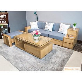 Bộ bàn ghế phòng khách sofa 3 món gỗ sồi tay hộc kéo