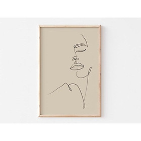 Tranh treo tường | Line art-Female Face Line Art, Neutral Decor 86 , tranh canvas giá rẻ