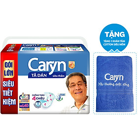 Tã Dán Siêu Thấm Caryn Gói Lớn Siêu Tiết Kiệm M-L40 (40 Miếng) + 1 Khăn Tắm Cotton Siêu Mềm
