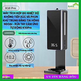 MÁY TÍCH HỢP ĐO NHIỆT ĐỘ KHÔNG TIẾP XÚC VÀ PHUN KHỬ TRÙNG BẰNG TIA HỒNG NGOẠI - RỬA TAY CẢM ỨNG TỰ ĐỘNG K10Pro  "BAHAMAR" Hiển thị bằng màn hình cảm ứng . Đo nhiệt độ cơ thể con người trong hiện tại