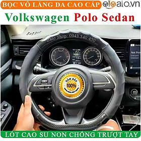 Bọc Vô Lăng Da Xe Volkswagen Polo sedan Lót Cao Su Non Cao Cấp Chống Trượt Tay - Màu đen chỉ đỏ