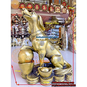 Mua Tượng Chó Đồng Phong Thủy Ngồi Bệ Vàng Cao 30cm - Linh Vật Phong Thủy May Mắn