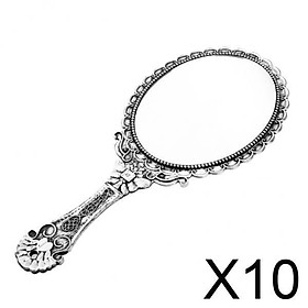 10xAntique Handheld Mirror with Embossed Rose Design for Makeup Antique Silver