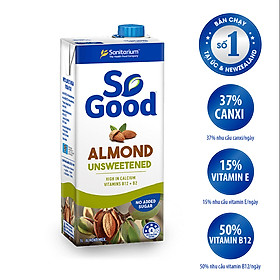 Sữa hạt hạnh nhân không đường So Good hộp 1L, làm từ hạnh nhân Úc, calo thấp, sản xuất tại Úc
