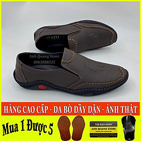 Giày lười nam HQC SHOES chất liệu da bò đế cao su khâu chỉ dù chắc chắn phong cách trẻ trung năng động - HQ004