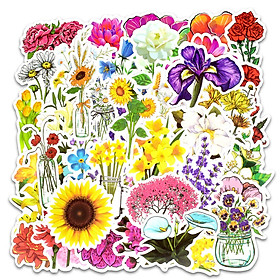 Set 60 Sticker hoa Flowers cắm trại ảnh ép lụa (giao mẫu ngẫu nhiên)