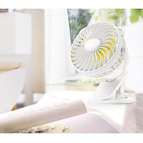 Quạt Mini Để Bàn, Quạt Kẹp Bàn Tích Điện 3 Mức Gió Có Đèn Kèm Sạc USB Xoay 360 Độ Nhỏ Gọn Dễ Dàng Mang Đi Làm Đi Học - Hàng Nhập Khẩu