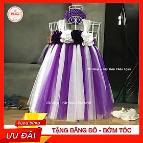 Đầm tutu cho bé Đầm tutu tím pha trắng hoa hồng tím trắng