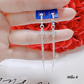 Bông tai nữ bạc ý 2 tua dài ms135