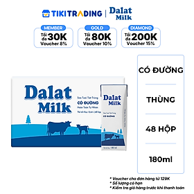 Thùng 48 hộp sữa tươi tiệt trùng Dalatmilk có đường 180 ml