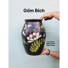Mua Bình Hoa Lọ Hoa Men Mộc Dáng Chum Miệng Rộng Vẽ Tay Gốm Sứ Bát Tràng - Gốm Bích