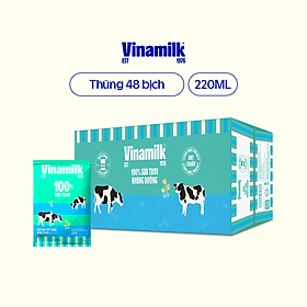 Sữa tươi tiệt trùng không đường Vinamilk 100% Sữa tươi - Thùng 48 bịch 220ml