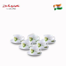 Bộ tách đĩa trà thủy tinh 12 món - IVORY BLUSH - Diva LaOpala - 160ml -Hàng Chính Hãng