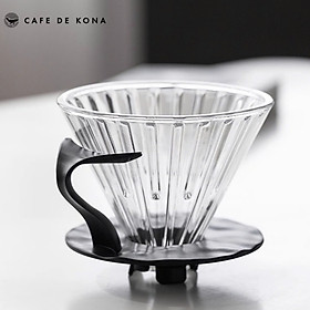 Mua Phễu thuỷ tinh V60 rãnh thẵng đế nhựa đen CAFE DE KONA