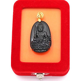 Mặt dây chuyền Văn Thù Bồ Tát đen 3.6 cm kèm hộp nhung