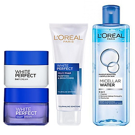 Bộ 4 Bước Dưỡng Da Trắng Mượt Đều Màu White Perfect Dewy L'Oreal Paris