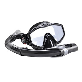 Diving Gear Diver Mask Dry Snorkel Set Scuba Snorkeling Breathing Tube Black