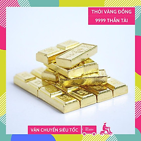 Thỏi vàng nén 9999 Thần Tài khối vuông đồng vàng - Dài 3cm dày 0,7cm thờ Thần Tài cầu tài lộc