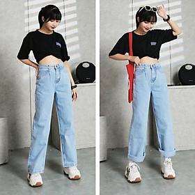 Quần bò ống rộng nữ
