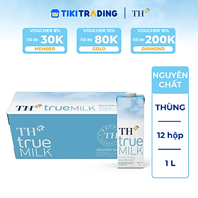 Thùng 12 hộp sữa tươi tiệt trùng TH true MILK nguyên chất 1 Lít