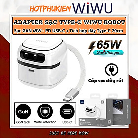 Adapter cóc củ sạc nhanh 65W PD USB C kèm dây sạc Type-C PPS chống cháy hiệu WIWU Robot Fast Charger cho iPhone iPad Oppo Samsung  - Trang bị chip AI thông mình tự động điều chỉnh dòng điện, bảo vệ quá sạc - Hàng nhập khẩu
