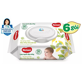 Combo 6 Gói Khăn giấy ướt cho trẻ sơ sinh Huggies không mùi, gói 64 tờ
