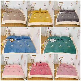CHĂN ĐÔNG LÔNG THỎ THÊU HOA CÚC HÀNG CAO CẤP 2MX2M2 NẶNG 4,5KG DÀY DẶN