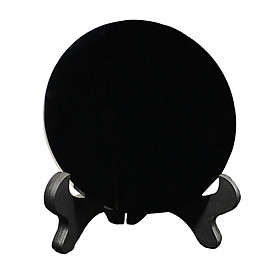 Black Obsidian Disc Feng Shui Mirror for Desk Disk with Stand Obsidian Pocket Scrying Mirror for Augury Home Decoration Meditation