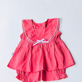 Bộ quần áo ngắn bé gái Hồng trơn cotton - AICDBGV7F4ZN - AIN Closet